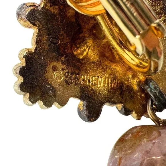 Stephen Dweck Vermeil Sterling Silver Vtg Clip-On Earrings Gemstone Floral - Picture 4 of 16